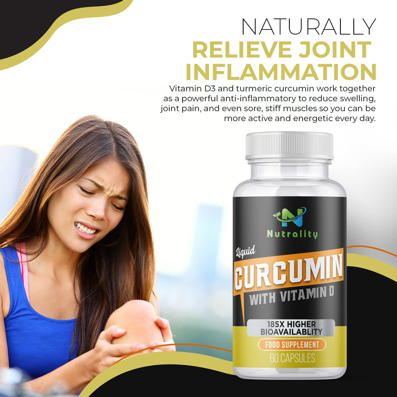 Nutrality Liquid Turmeric Curcumin Supplement, 1000mg per Serving, NovaSOL Extra Strength and Bioavailable Natural Anti-Inflammatory with Vitamin D3 - BeesActive Australia