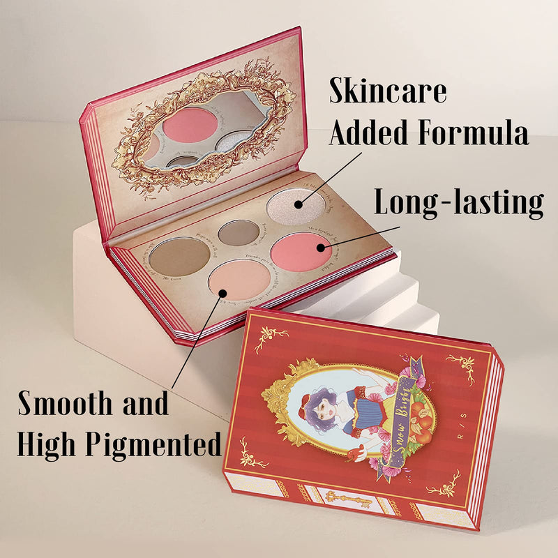 Snow Bright Contour Highlight Blush Makeup Palette - Smooth and Pigmented - Easy to Blend and Use - Vegan and Cruelty Free - 5 Part Pressed Powder Makeup Kit - With Mirror For All Skin Types - BeesActive Australia