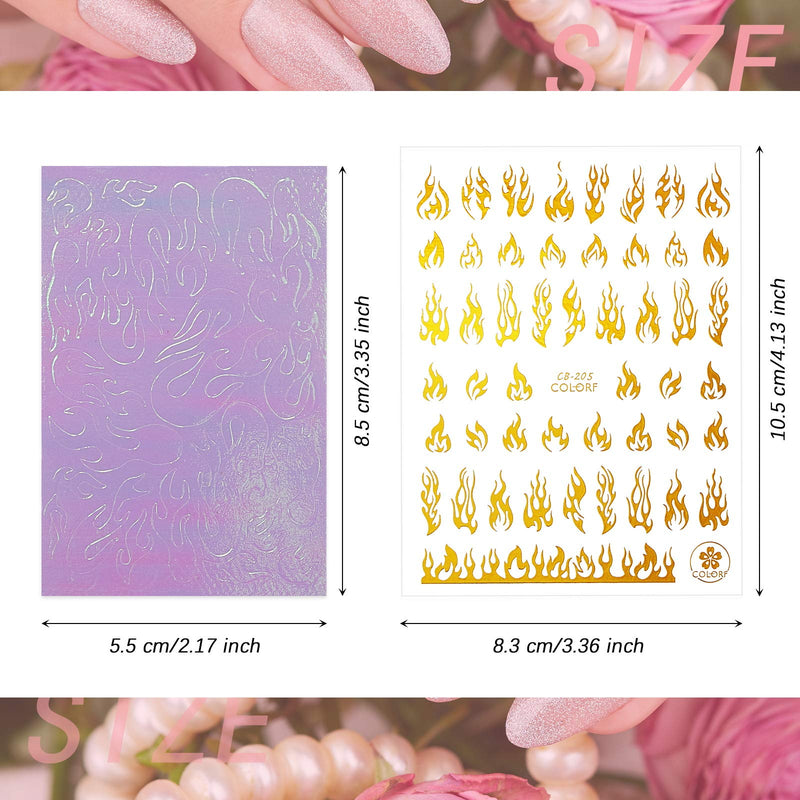 Deesim 20 Sheets Flame Nail Art Stickers 3D Fire Flame Nail Decals Holographic Reflection Fire Flame Nail Art Decals Adhesive Flame Nail Foil Stickers for Nail Design Manicure Decoration - BeesActive Australia
