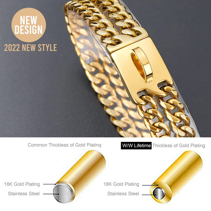 W/W Lifetime Gold Dog Chain Collar Walking Metal Chain Collar with Design Secure Buckle,18K Cuban Link 24MM Strong Heavy Duty Chew Proof for Medium Large Dogs American Pitbull German Shepherd 24"(Suits Dog Neck 22" to 23.5") - BeesActive Australia