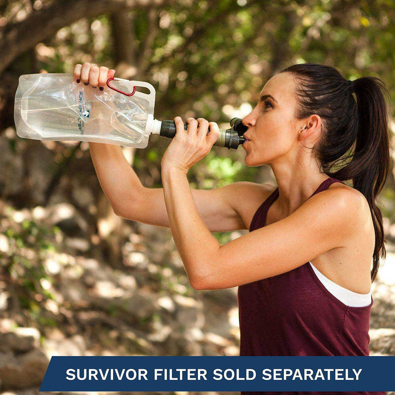 Survivor Filter Collapsible Water Bottles, Canteens (33oz) 2 Pack (2L Total) - Durable Carabiners and Handles. Squeeze Water through a Filter or Use as Water Bottles and Reservoir. Light and BPA Free Water Bladders - BeesActive Australia