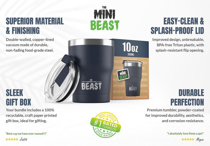 Beast 10 oz Tumbler Stainless Steel Vacuum Insulated Coffee Ice Cup Double Wall Travel Flask (Navy Blue) Navy Blue - BeesActive Australia