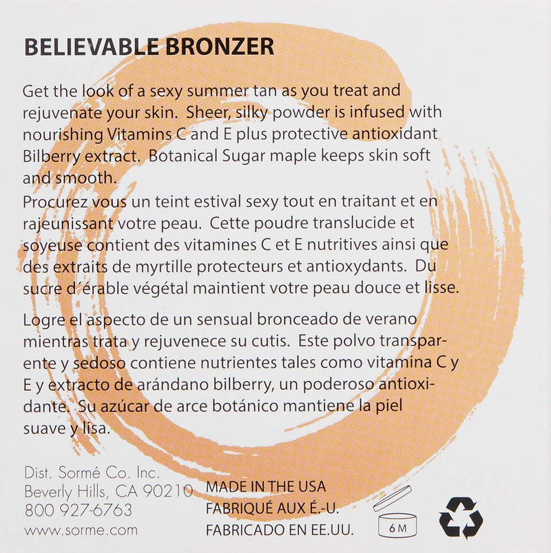 Sorme' Treatment Cosmetics Believable Bronzer Goddess - BeesActive Australia