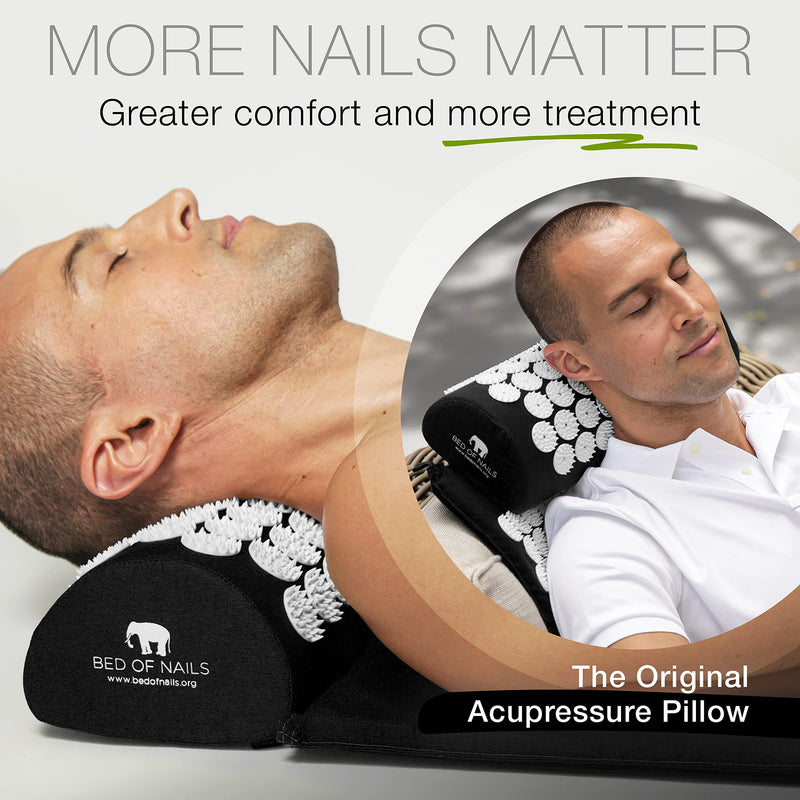 BED OF NAILS Original Acupressure Pillow � 2,142 Nails � Premium Acupuncture Bolster Massage Pillow for Neck and Shoulder Pain, Stress & Back Pain Relief � Carry Bag, 38 x 15 x 10 cm, Jet Black - BeesActive Australia