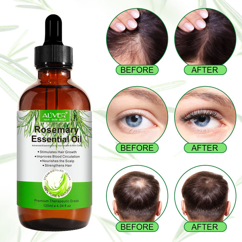 Rosemary Oil for Hair Growth & Skin Care - 100% Pure Rosemary Essential Oil for Eyebrow and Eyelash, Nourishes The Scalp, Stimulates Hair Growth for Men Women 120ML 120 ml (Pack of 1) - BeesActive Australia