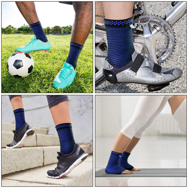 Ankle Compression Sleeve Socks (Pair) Made from Breathable and Sweat-Absorbing Elastic Blend for Plantar Fasciitis Pain Relief and Achilles Tendonitis Treatment.Foot Support for Reduce Swelling Recovery Ankle Pain,Ankle Brace for Men&Women Black-blue - BeesActive Australia