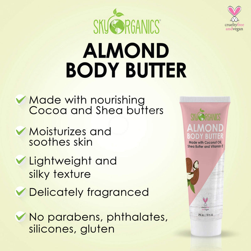 Whipped Almond Body Butter by Sky Organics (10 fl. oz) Body Butter, Almond Body Butter, Cruelty Free Body Butter Cream Body Moisturizer Cocoa and Shea Butter Body Cream - BeesActive Australia