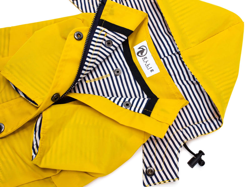 Ellie Dog Wear Yellow Zip Up Dog Raincoat with Reflective Buttons, Pockets, Rain/Water Resistant, Adjustable Drawstring, & Removable Hood - Size XXS to XXL - Stylish Premium Dog Raincoats L - BeesActive Australia
