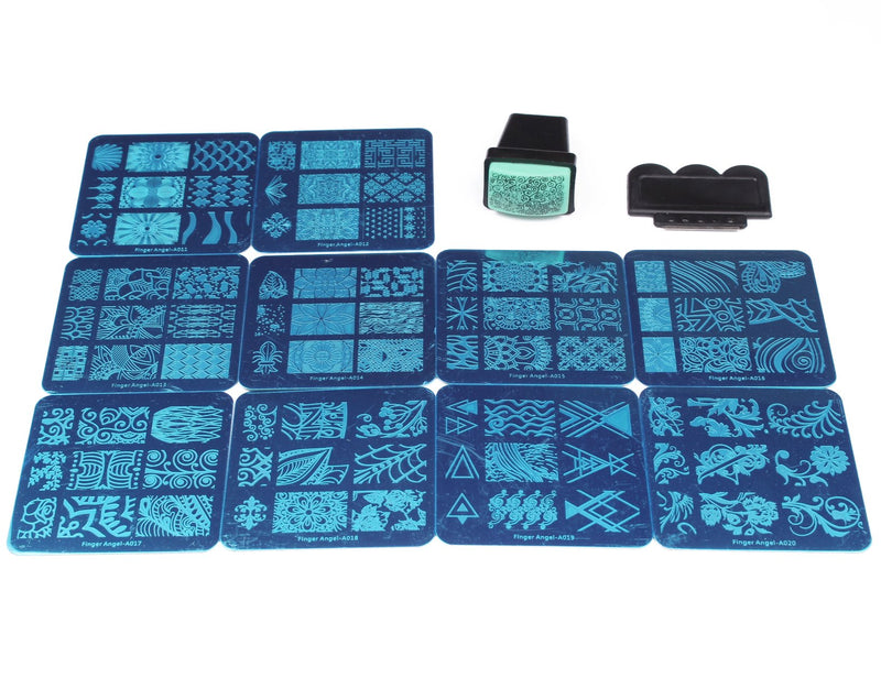 BeautyLeader Mix 10 Designs Nail Plates +1 Pcs Nail Art Stamper + 1 Scraper Nail Art Image Stamp Stamping Plates Manicure Template Nail Art Tools (A011-020) A011-020 - BeesActive Australia