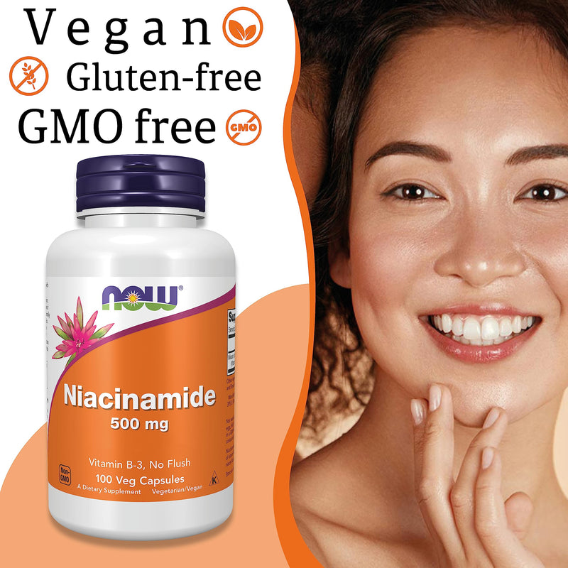 Now Foods, Niacinamide, 500mg, 100 Vegan Capsules, Lab-Tested, Vitamin B3, Gluten Free, Soy Free, Vegetarian - BeesActive Australia