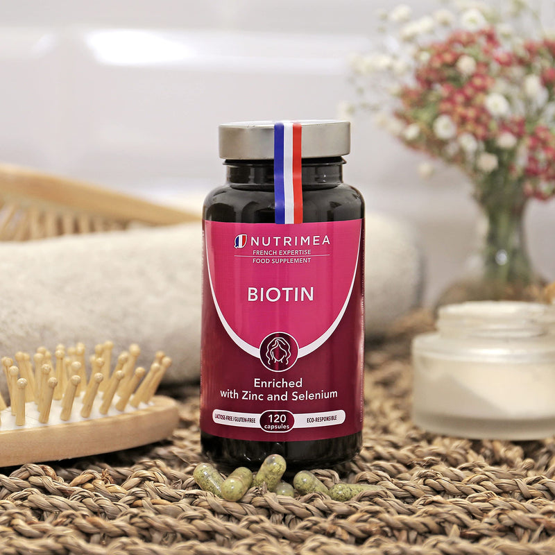 Biotin Hair & Nail Growth Supplement - Enriched with Zinc & Selenium - Contributes to Skin Care - 120 Vegan Capsules - French Expertise - BeesActive Australia