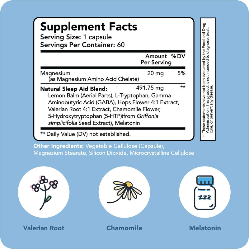 Natural Sleep Aid - Vitamin Bounty Get Your Sleep, Herbal Sleeping Pills with 7 Ingredients & Melatonin, All Natural & Non Habit Forming, Insomnia Supplement - BeesActive Australia