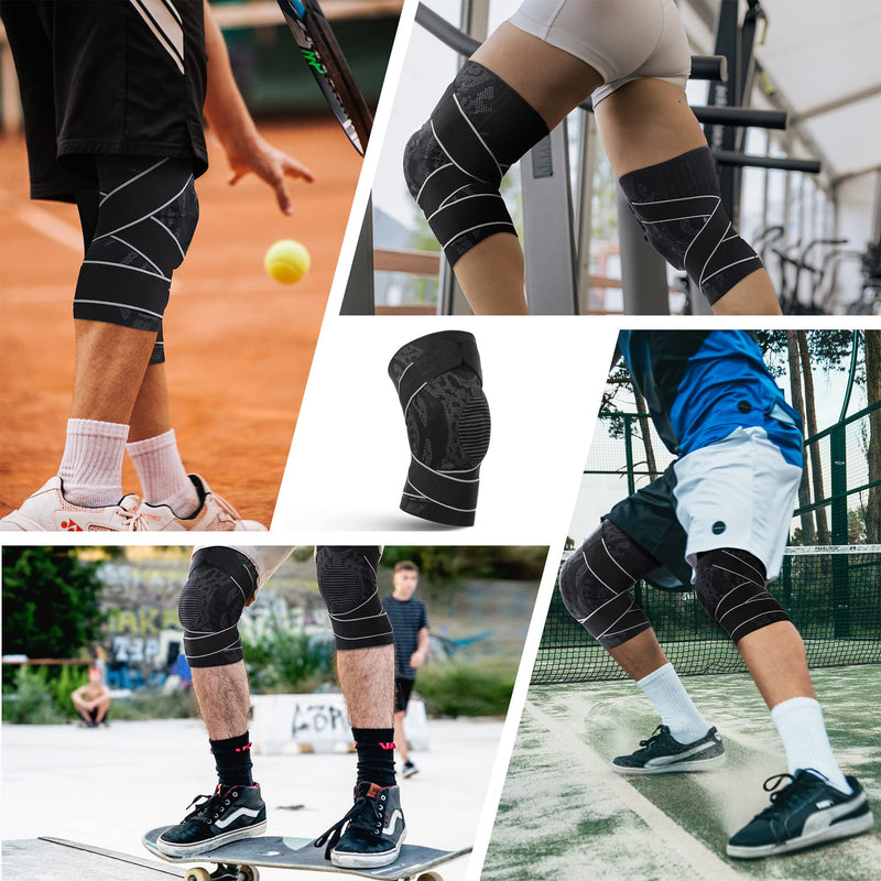 Achiou Knee Brace for Knee Pain, Adjustable Knee Compression Sleeve with Side Stabilizers & Patella Gel Pads, Knee Support Pad with Straps for Meniscus Tear, Running, Working Out, Joint Pain X-Large Black - BeesActive Australia