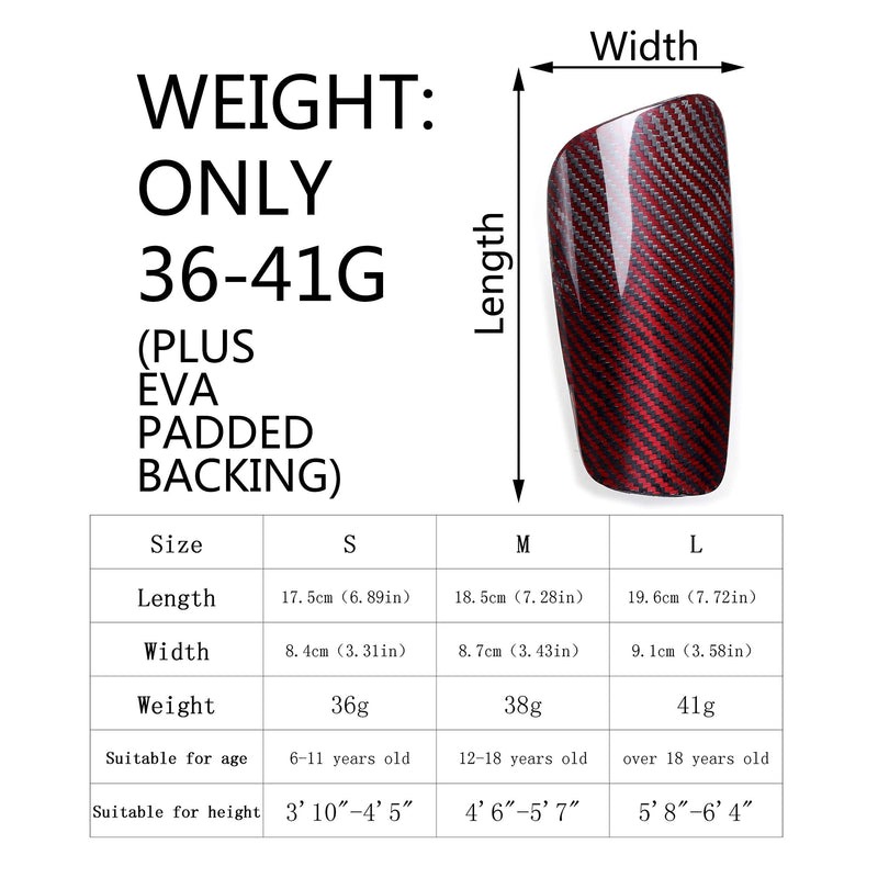 Carbon Fiber Soccer Shin Guards, with Portable Carrying Case and Sleeves, Super Strong, Ultra Light, Shock Resistance, Air Permeability, Suitable for Adult, Youth, Kid, Effective Protection Glossy Red Small - BeesActive Australia