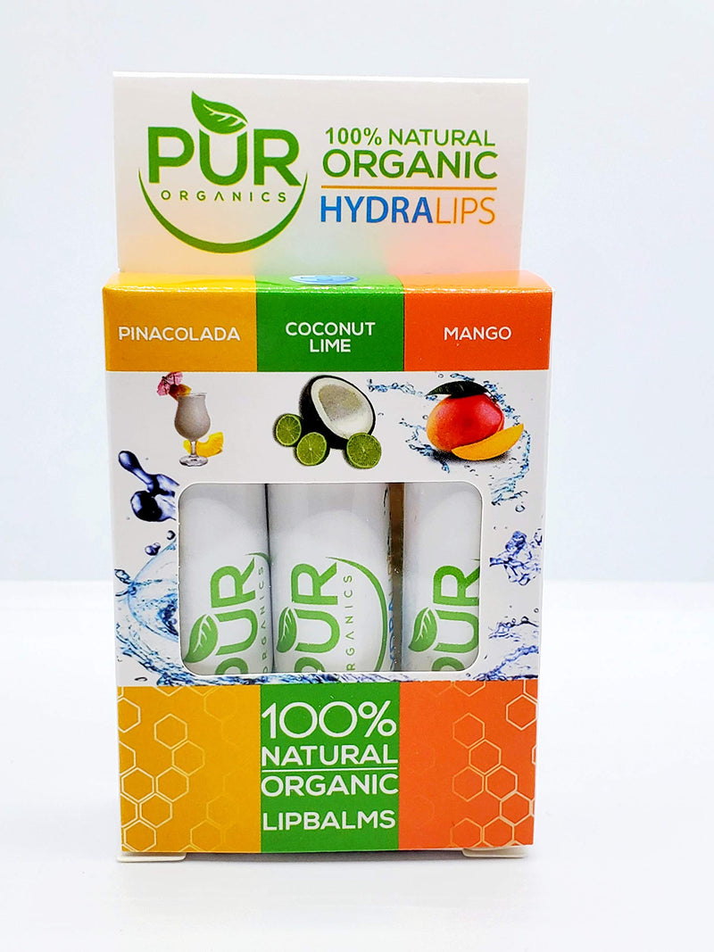 PUR ORGANICS 100% Natural Organic lip balm 3 pack set (EXOTIC TROPICAL FRUIT) EXOTIC TROPICAL FRUIT - BeesActive Australia