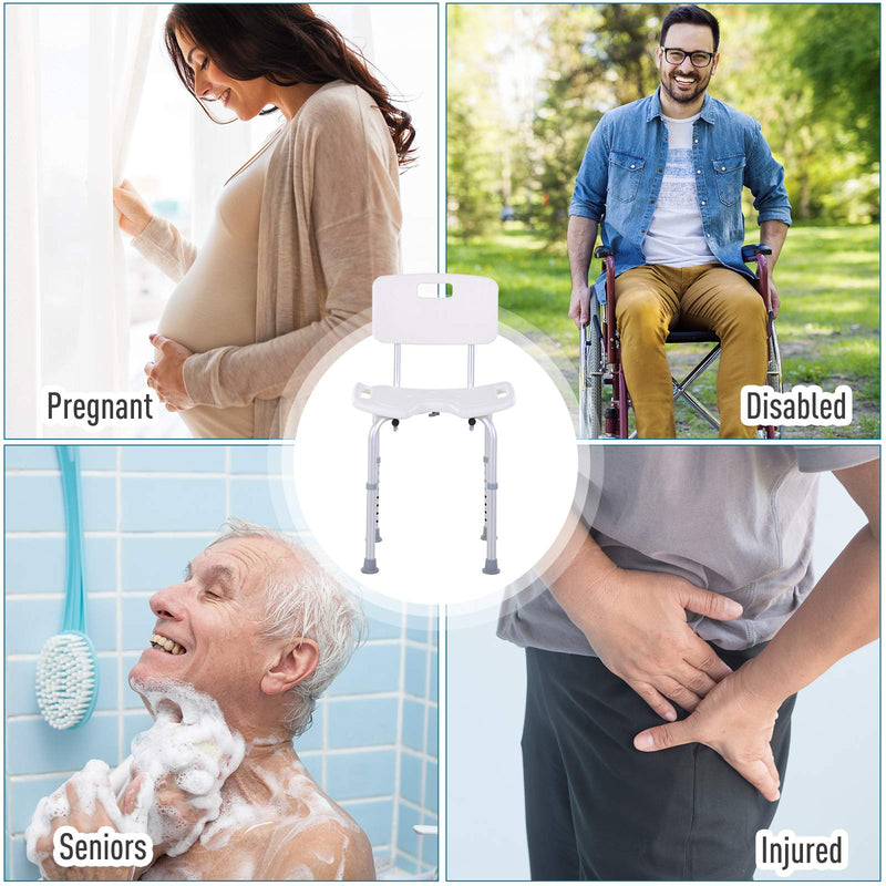 HOMCOM 8-Level Height Adjustable Bath Stool Spa Shower Chair Aluminum w/Non-Slip Feet, Handle for the Pregnant, Old, Injured - BeesActive Australia