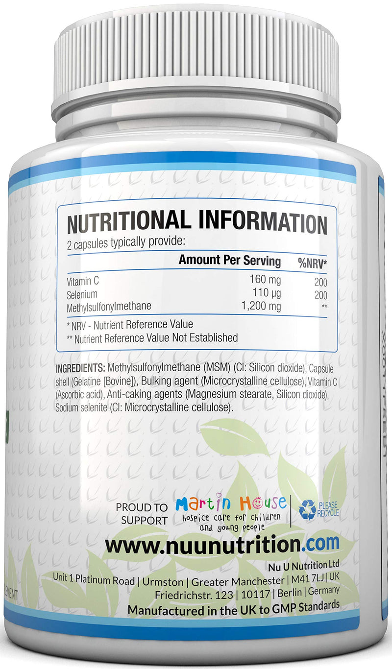 MSM 1200mg - 180 Capsules - 3 Month Supply - Methylsulfonylmethanethane with Added Vitamin C and Selenium - High Strength MSM - BeesActive Australia