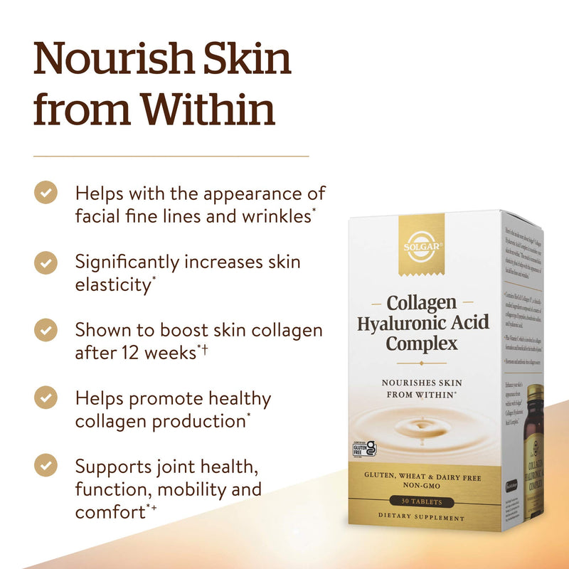 Solgar Collagen Hyaluronic Acid Complex - Reduces Fine Lines & Wrinkles - Skin Hydration - Vitamin C - 30 Tablets - BeesActive Australia