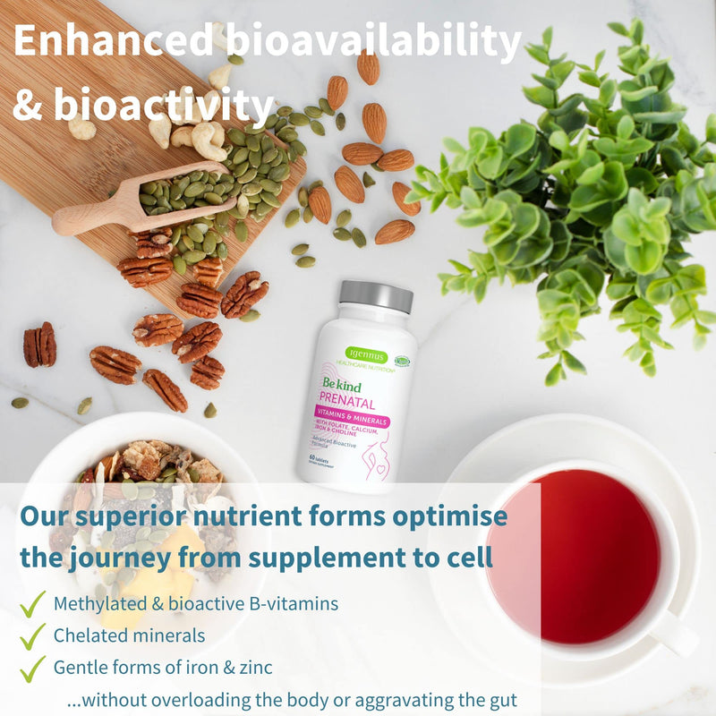 Advanced Clean Label Vegan Prenatal Multivitamin with Folic Acid as Folate, Plus Choline, Calcium, Magnesium & Gentle Iron, Complete Pregnancy Vitamins for Women, 60 Tablets, by Igennus - BeesActive Australia