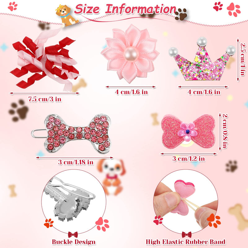 Janinka 40 Pieces Dog Hair Clips and Dog Hair Bow Crown Dog Accessories Princess Style for Small Dogs Crystal Rhinestone Girls Puppies Barrette Rubber Bands Flower Butterfly Grooming Hair Accessories - BeesActive Australia