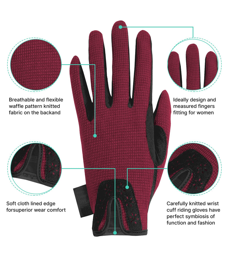 Thapower Women Horse Riding Gloves Winter Equestrian Horseback Gloves Lady Youth Girl Outdoor Star Pattern Mitts Perfect for Biking Cycling Gardening Wind Red Large - BeesActive Australia