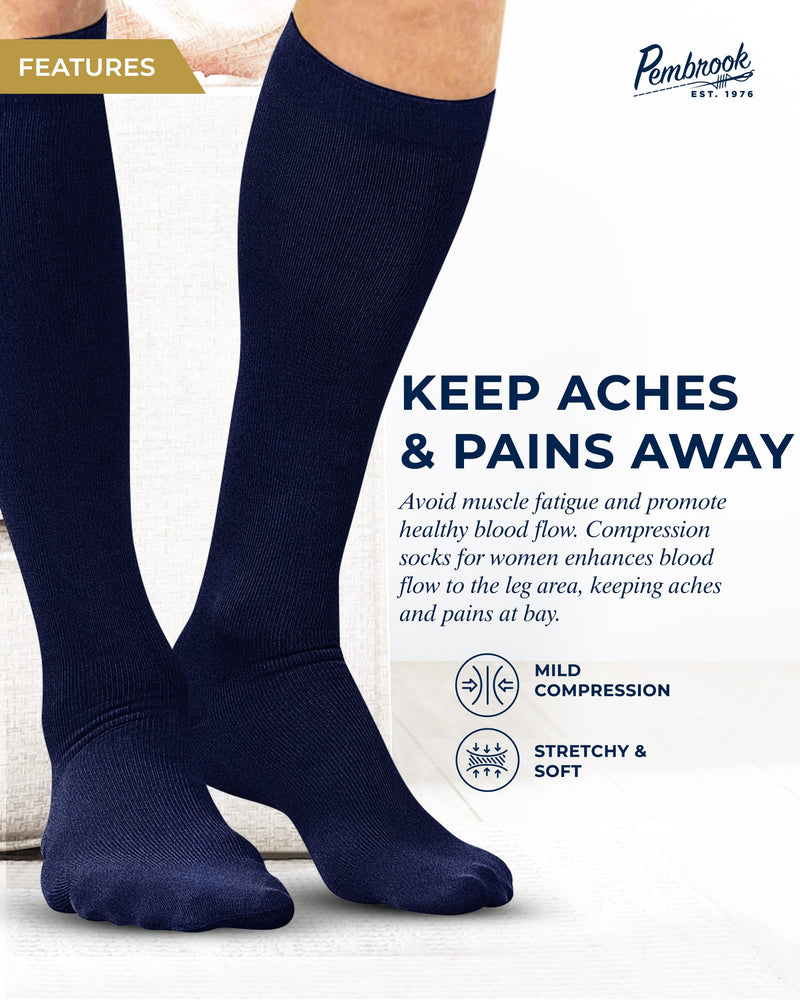 Pembrook Light Compression Socks for Men 8-15 mmHg | Graduated Compression Socks for Men Circulation Medium Solid Navy - BeesActive Australia
