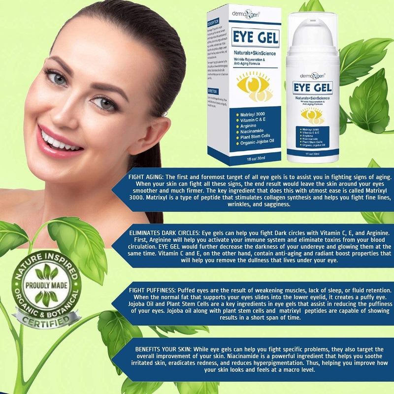 EYE GEL + PLANT STEM CELLS + MATRIXYL 3000 + ARGININE for Under and Around Eyes to Smooth Fine Lines, ELIMINATE Dark Circles, and De-Puff Bags with Peptide Complex. - BeesActive Australia