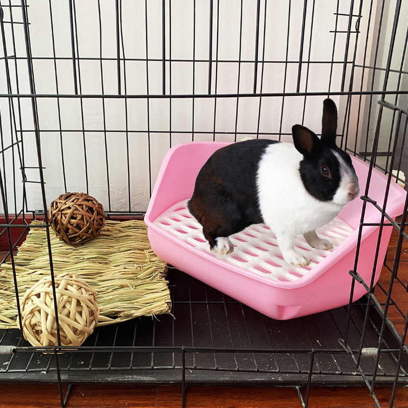 kathson Rabbit Litter Box Pet Toilet Cage Box Potty Trainer Corner with Small Animal Cage Cleaner Broom Brush Dustpan for Bunny Chinchilla Guinea Pig Ferret Pink - BeesActive Australia