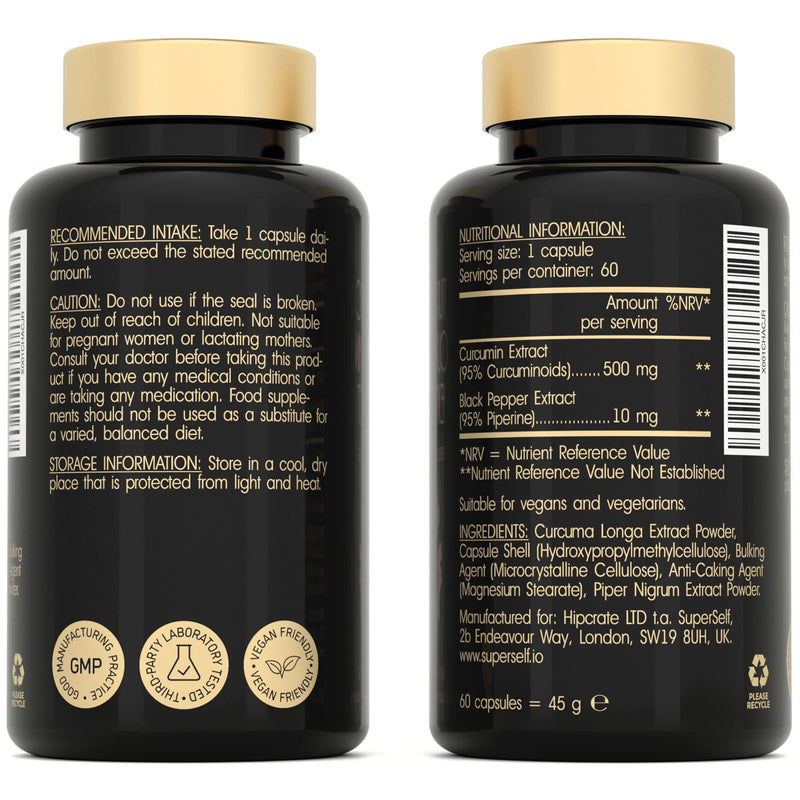 Turmeric Curcumin Capsules High Strength with Black Pepper - Pure Curcumin Extract with 95% Curcuminoids - 60 Tablets One a Day 500mg - Premium Turmeric Herbal Supplements - Enhanced Absorption - BeesActive Australia