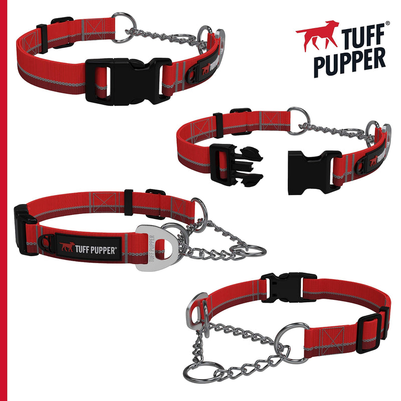 Tuff Pupper Martingale Collar for Dogs | Gentle Nylon & Steel Chain Limited Cinch Design is Perfect for Training | Dual Leash Attachment Points | Durable Quick Release Buckle | Sizing for All Breeds Small (12-16" Neck) Fiery Red - BeesActive Australia