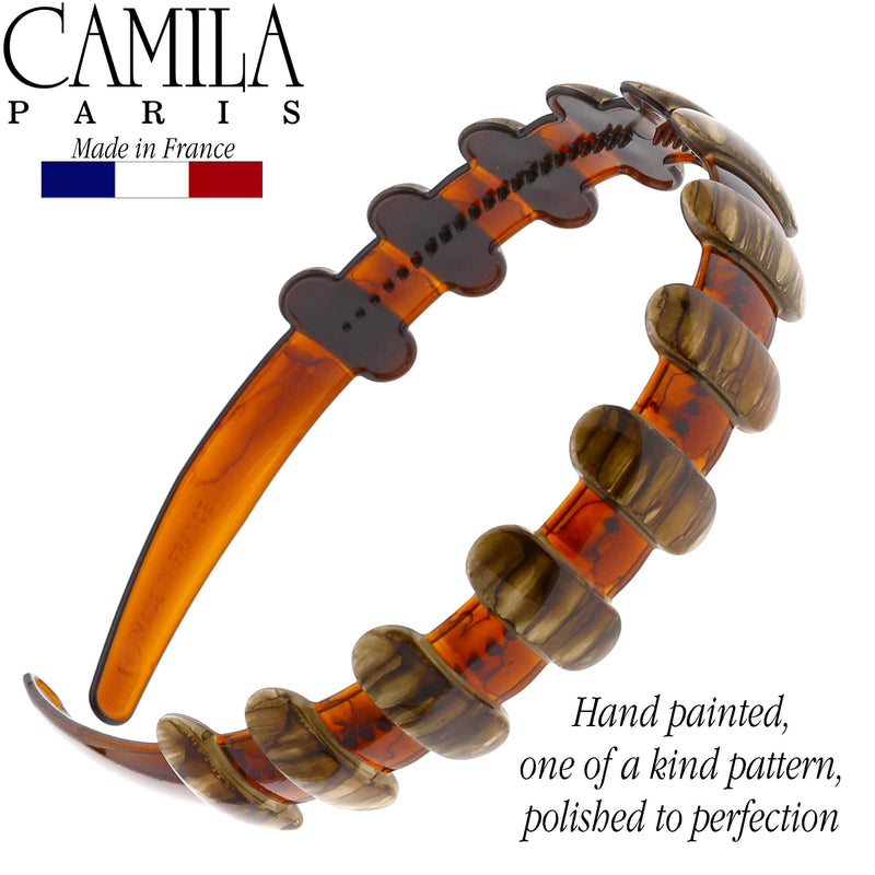 Camila Paris MP853 French Headband for Women, Strong Hold Grip Women's Hair Band, Very Flexible, No Slip and Durable Styling Girls Hair Accessories, Made in France with Cellulose Brown - BeesActive Australia