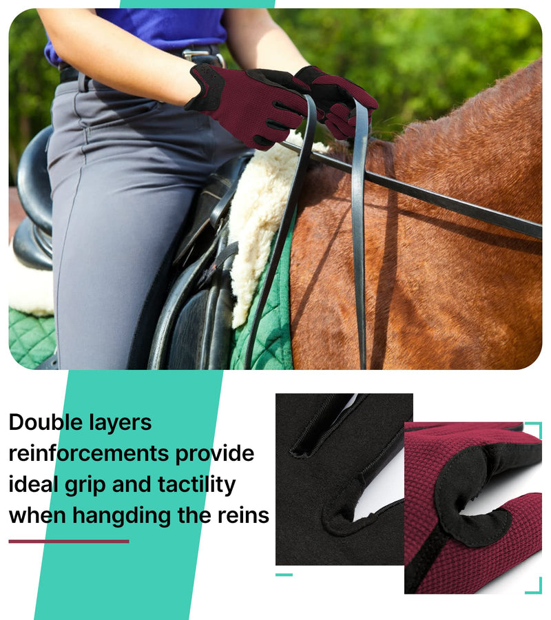 Thapower Women Horse Riding Gloves Winter Equestrian Horseback Gloves Lady Youth Girl Outdoor Star Pattern Mitts Perfect for Biking Cycling Gardening Wind Red Large - BeesActive Australia