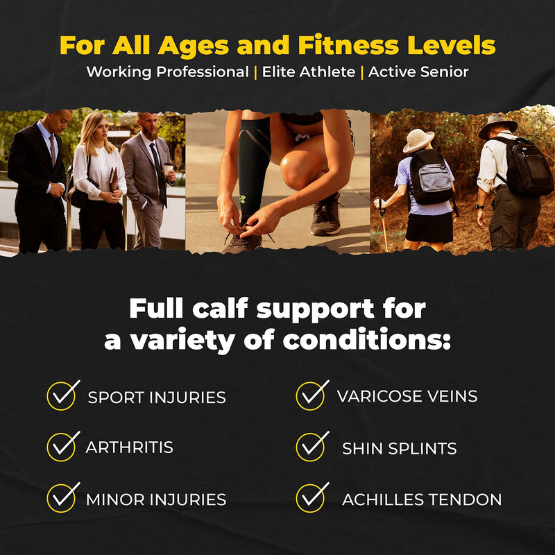 CopperJoint Calf Compression Sleeves for Men & Women - Leg Sleeve and Shin Splints Support - Ideal for Leg Cramp Relief, Varicose Veins, Running - 20-30mmHg Copper Infused Nylon Large Gold - BeesActive Australia