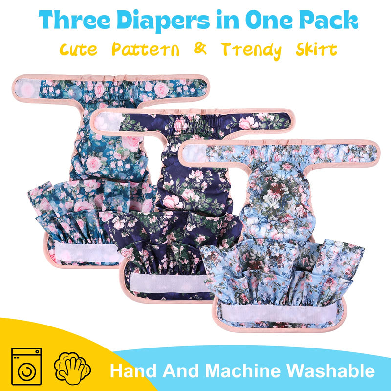 NOYAL Washable Dog Diapers Female Reusable High Absorbency Leak-Proof Rose Pattern Doggie Diapers 3 Pack Small 9.5-15.7'' - BeesActive Australia