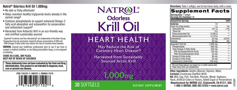 Natrol Odorless Omega-3 Krill Oil Softgels, 1,000mg, 30 Count - BeesActive Australia
