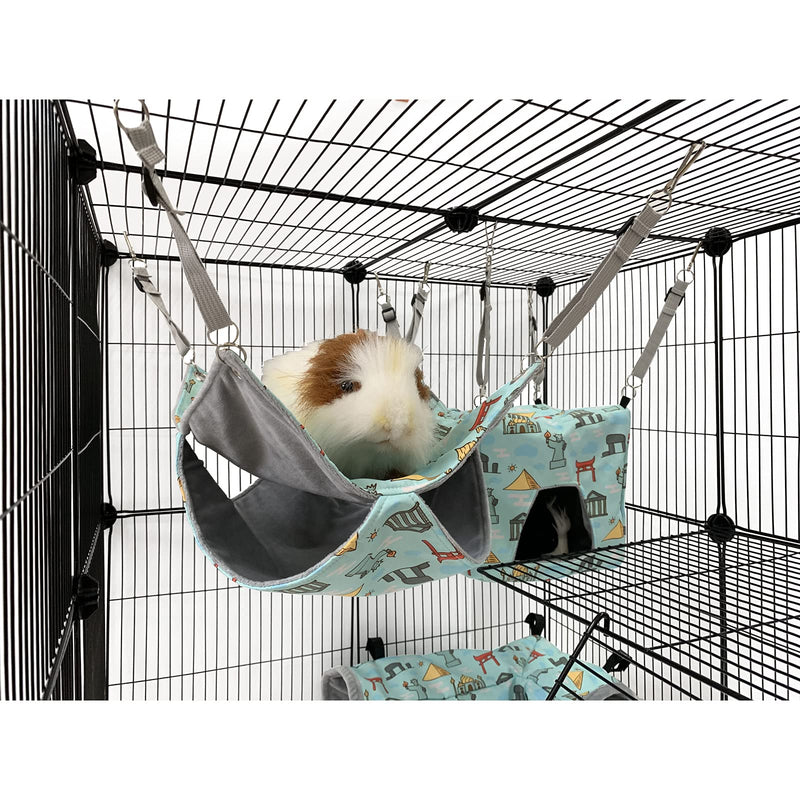 Guinea Pig Hideout Starter kit,Ferret Hammock Cage Accessories 3 Style,Double Hammock or Square House and Tunnel Bed… Teal - BeesActive Australia
