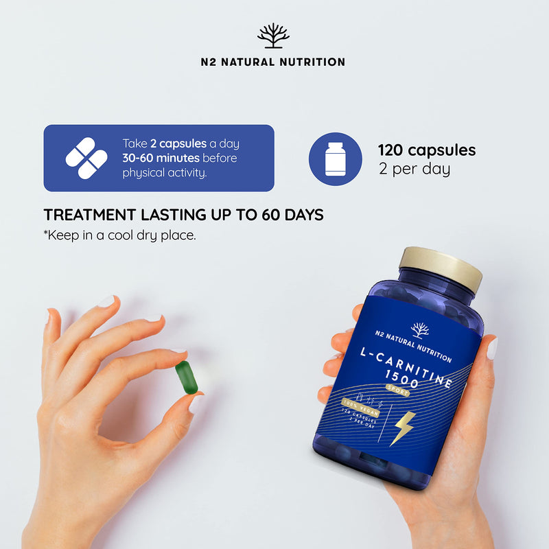 Natural L CARNITINE 1500mg. Fat Burner Pills Supplement. Improves Sports Performance, Weight Loss & Provides Energy Resistance. 120 Vegetable Capsules. UK Vegan Certified. N2 Natural Nutrition. - BeesActive Australia