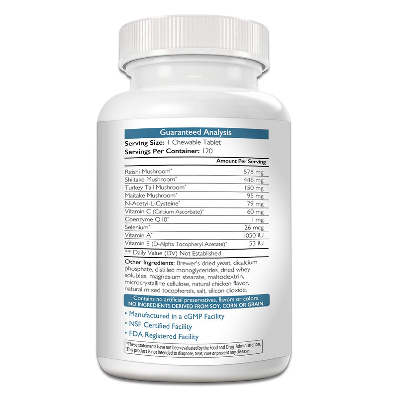 Nutrition Strength Immune Support for Dogs Plus Antioxidant, Reishi, Shiitake, Maitake, Turkey Tail Mushrooms for Dogs, with Coenzyme Q10, Nutritional Support for Dogs, 120 Chewable Tablets - BeesActive Australia
