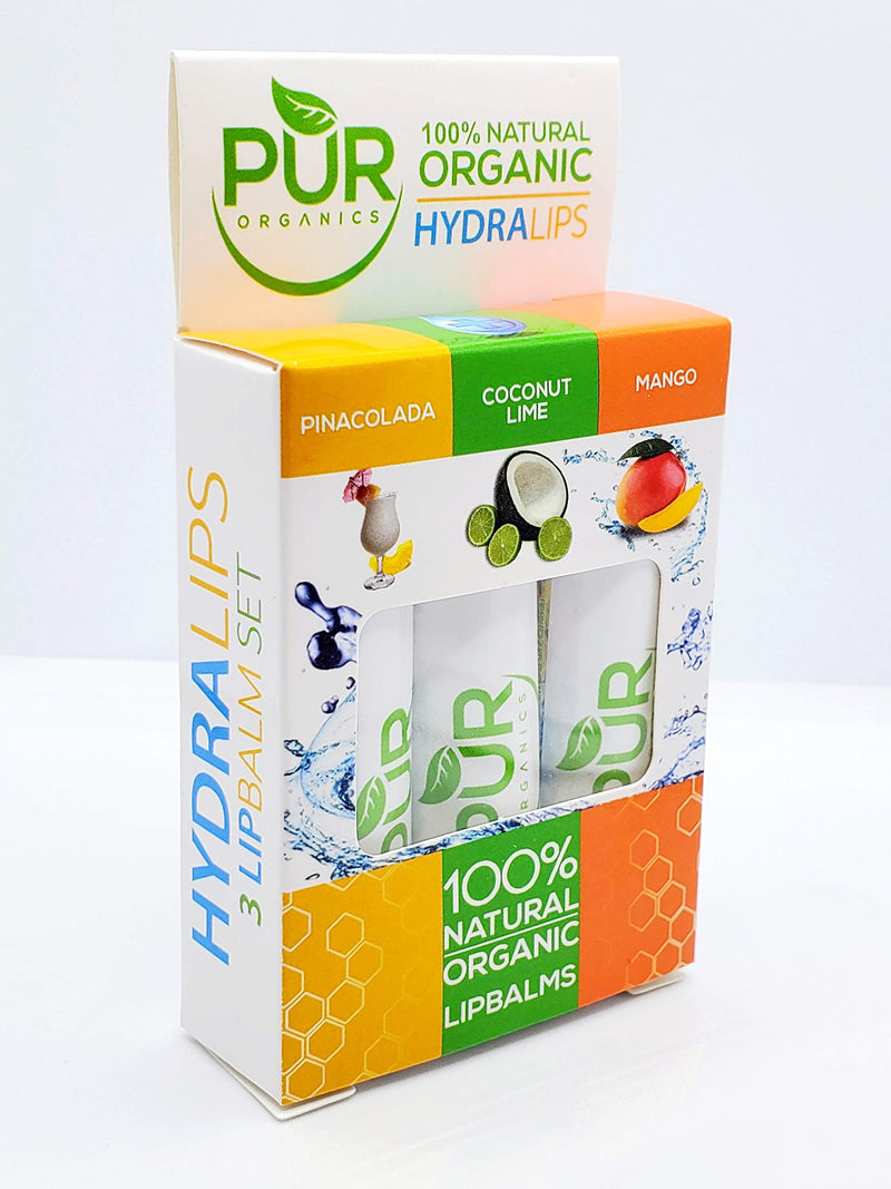 PUR ORGANICS 100% Natural Organic lip balm 3 pack set (EXOTIC TROPICAL FRUIT) EXOTIC TROPICAL FRUIT - BeesActive Australia