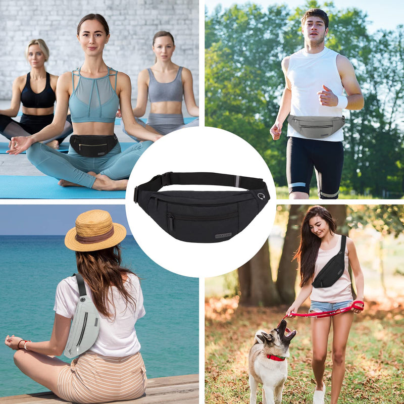 MAXTOP Large Crossbody Fanny Pack Belt Bag for Women Men with 4-Zipper Pockets Gifts for Enjoy Sports Yoga Festival Workout Traveling Running Hands-Free Wallets Waist Pack Phone Bag Fits All Phones Black(4 Zipper Pockets) - BeesActive Australia