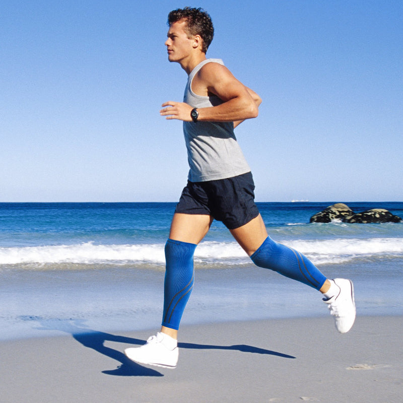 Udaily Calf Compression Sleeves for Men & Women (20-30mmhg) - Calf Support Leg Compression Socks for Shin Splint & Calf Pain Relief 2 Pairs (Black,blue) L/XL(Calf 13"-15.5") - BeesActive Australia