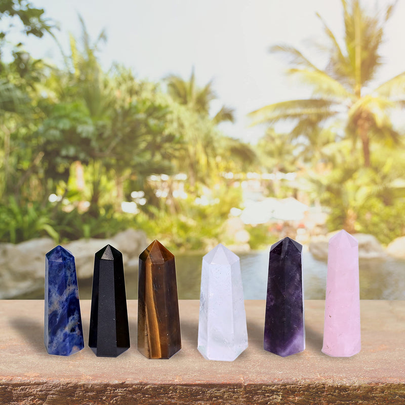 KACHVI Crystals And Gemstones Healing Rose, Clear Quartz, Amethyst, Black, Lapis & Tiger Crystal Meditation Spiritual Gifts For Chakra Money Luck Wands 2.25”-2.50" 6 Faceted Pencil 6 Pc Set Tiger 6 Pcs Set - BeesActive Australia