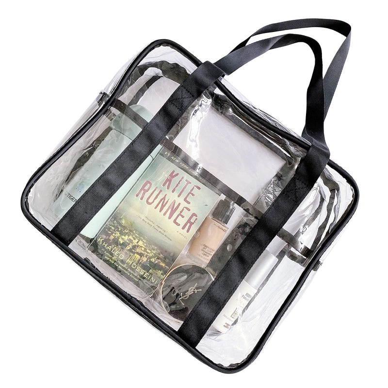 FIYUK Clear Toiletry Bag Transparent Cosmetic Makeup Beach Tote Bag Lightweight Waterproof Organizer Large Storage (Black) Black - BeesActive Australia