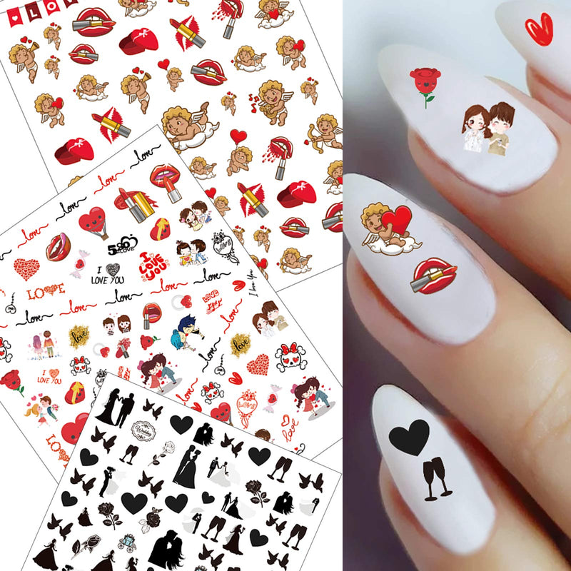 3D Valentine's Day Nail Art Stickers 7 Sheets Valentines Nail Art Accessories Decals Self-adhesive Sexy Lips Heart Love Cupid Designs Sticker for Women Girls Cool Nail Arts DIY Decorations - BeesActive Australia