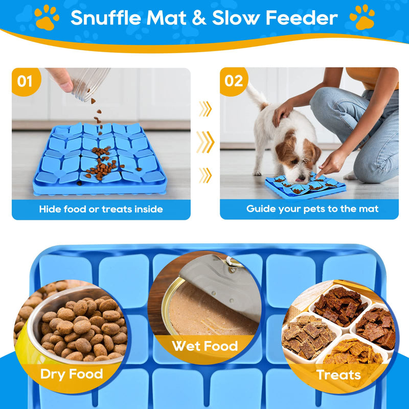 OurMiao Silicone Snuffle Mat for Dogs, Slow Feeder Dog Bowls Cat Bowl, Dog Sniff Mat Treat Mat Puzzle Bowl for Smell Training Slow Eating Blue - BeesActive Australia