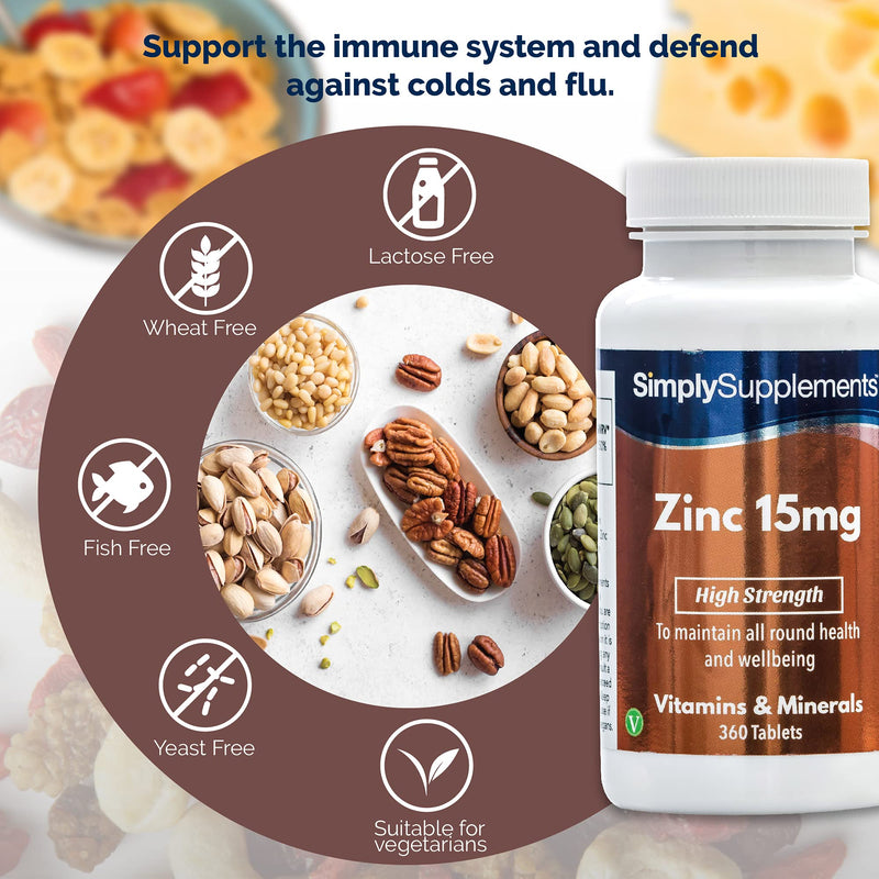 Zinc Tablets 15mg | High Strength Zinc Supplement Provides 150% NRV | Vegan & Vegetarian Friendly | Support for Immune System, Hair & Fertility | 360 Tablets | Manufactured in The UK - BeesActive Australia