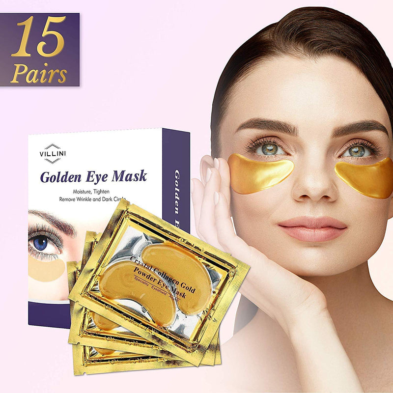 VILLINI Under Eye Patches - 24K Gold Eye Mask - Anti-Aging Under Eye Pads - Eye Wrinkle Patches - Hydrogel Eye Treatment Mask for Puffy Eyes and Dark Circles (15 Pairs) 15 Pairs - BeesActive Australia