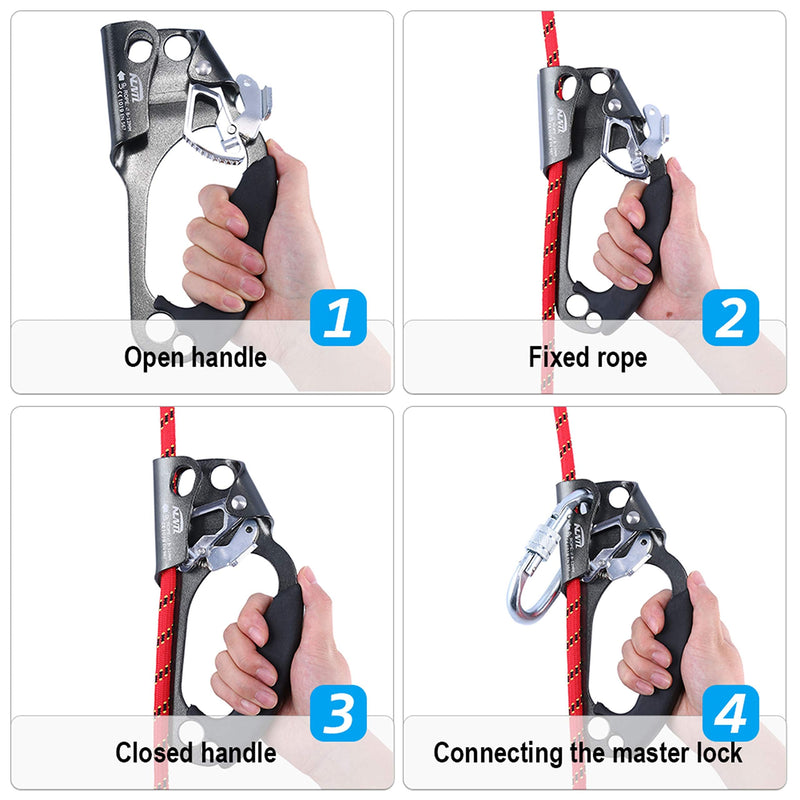WILDKEN Climbing Hand Ascender Outdoor Mountaineering Tree Arborist Climbing Rappelling Equip Hand Ascender for 8-12MM Rope Left Right Hand Ascender Black - Right - BeesActive Australia