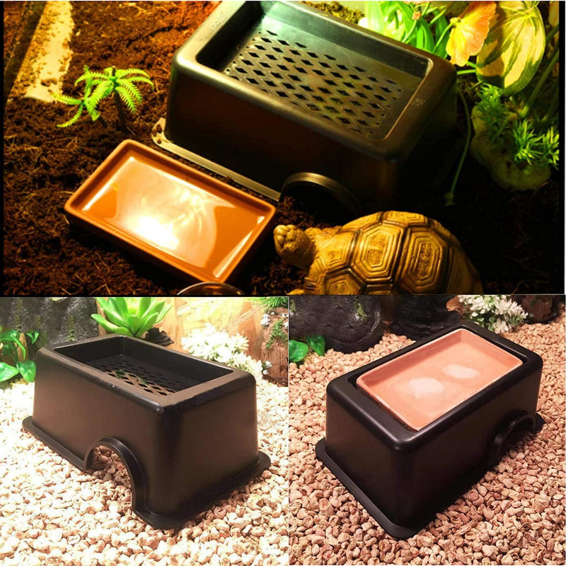 Hamiledyi Reptile Hide Box Gecko Hideout Cave with Sink Humidifier Lizards Hideaway Hut Flexible Leaves Pet Habitat Decor for Snakes Leopard Spiders Turtles Amphibians - BeesActive Australia