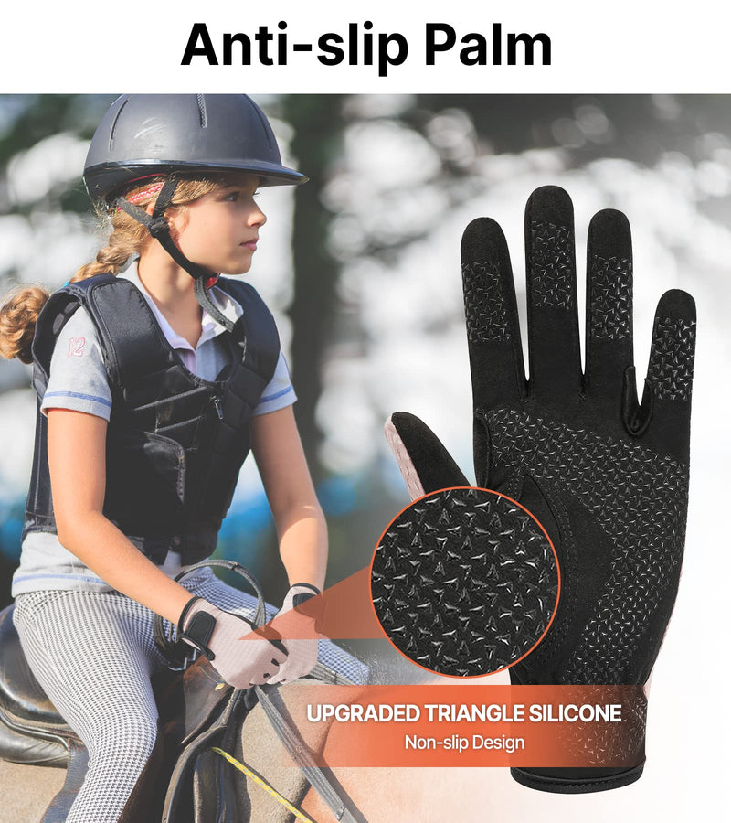 Kids Horse Riding Gloves Equestrian Anti Slip Children Horseback Bike Gardening Fishing Cycling Outdoor Activities Riding Gloves Girls Boys Youth Pink Non-slip Silicone XL (Age 12-14) - BeesActive Australia